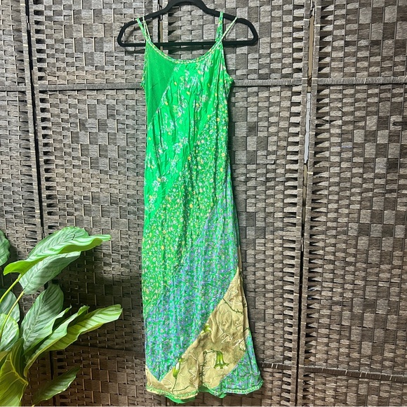 Y2K Vintage green floral maxi dress by Hugo Buscatti size 2 XS/S lined flowy - Picture 2 of 8